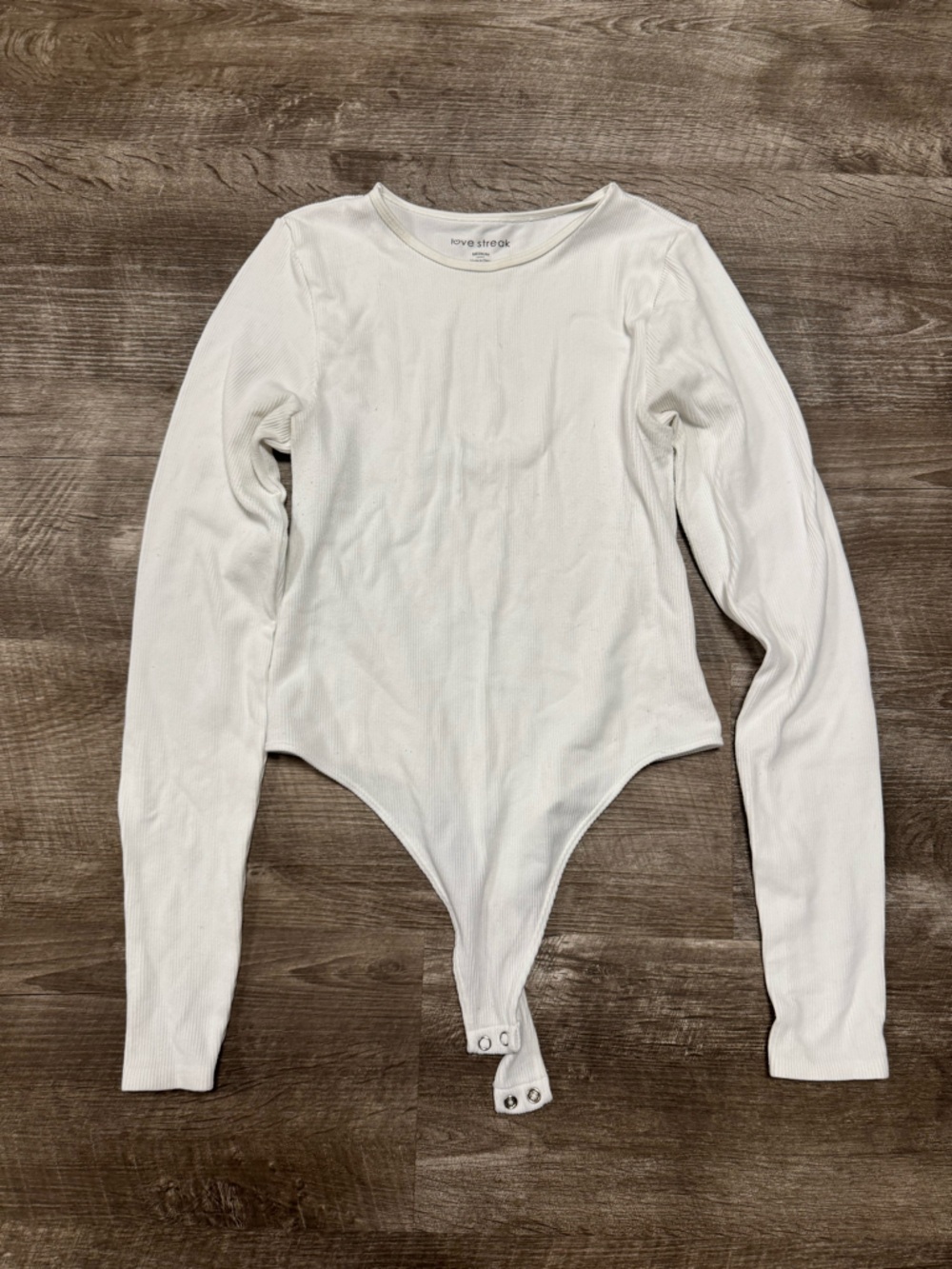Love Streak White Ribbed Long Sleeve Bodysuit Size Medium